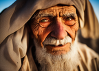 2119476500   a beautiful portrait photo of an old Semitic man  beautiful detailed eyes  golden hour in the nege