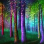 354488736 A dream of an enchanted forest at night with little lights of all colors