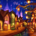 43760489 A dream of an enchanted village at night with little lights of all colors  fantaisie  disney