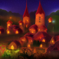 22481700 A dream of an enchanted village at night with little lights of all colors