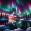 DALL·E 2024-05-14 08.12.17 - A stunning aurora borealis displayed across the night sky, with vibrant green and pink lights dancing above a serene snowy landscape. The scene is set