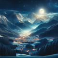 DALL·E 2023-12-15 10.34.35 - An alpine valley covered in snow on Christmas night. In the distance, mountains are illuminated by the moonlight, creating a magical and magnificent s