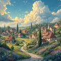Dessin d\'Un joli village endormi sous un ciel endo(1)